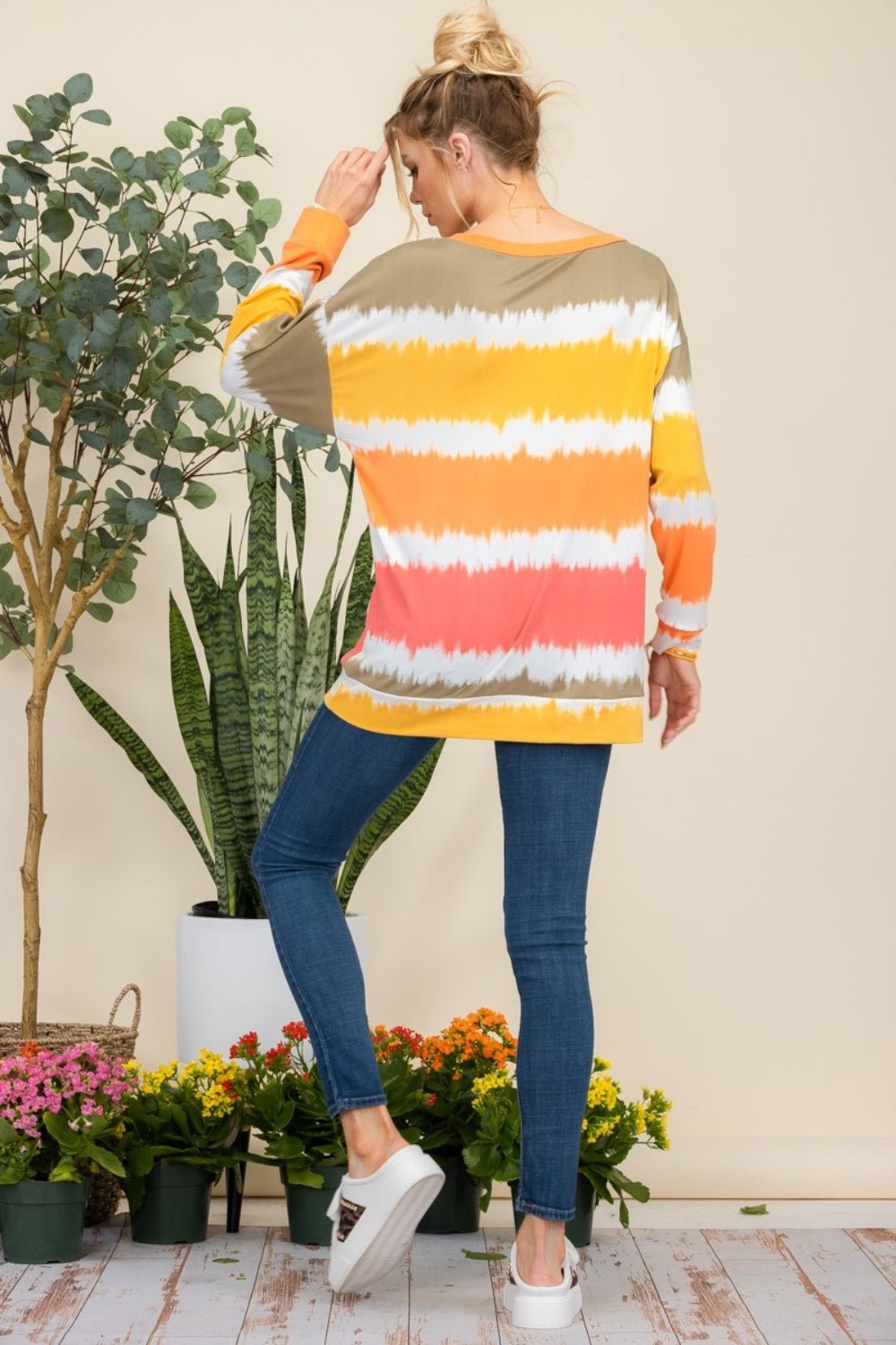 CELESTE - Striped Long Sleeve T - Shirt in Mustard