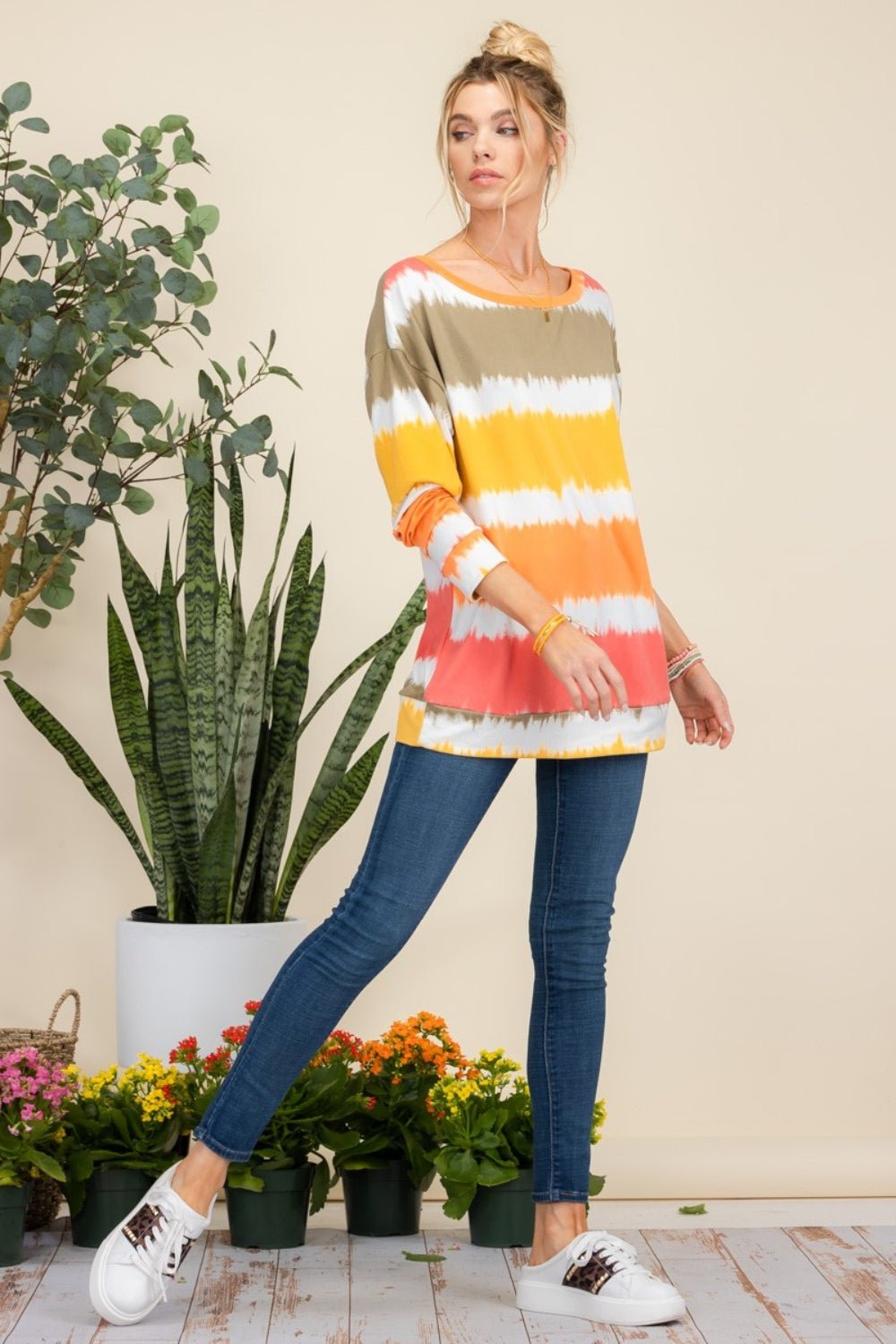 CELESTE - Striped Long Sleeve T - Shirt in Mustard