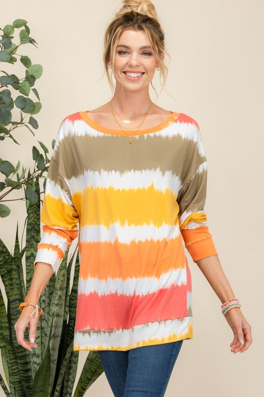 CELESTE - Striped Long Sleeve T - Shirt in Mustard