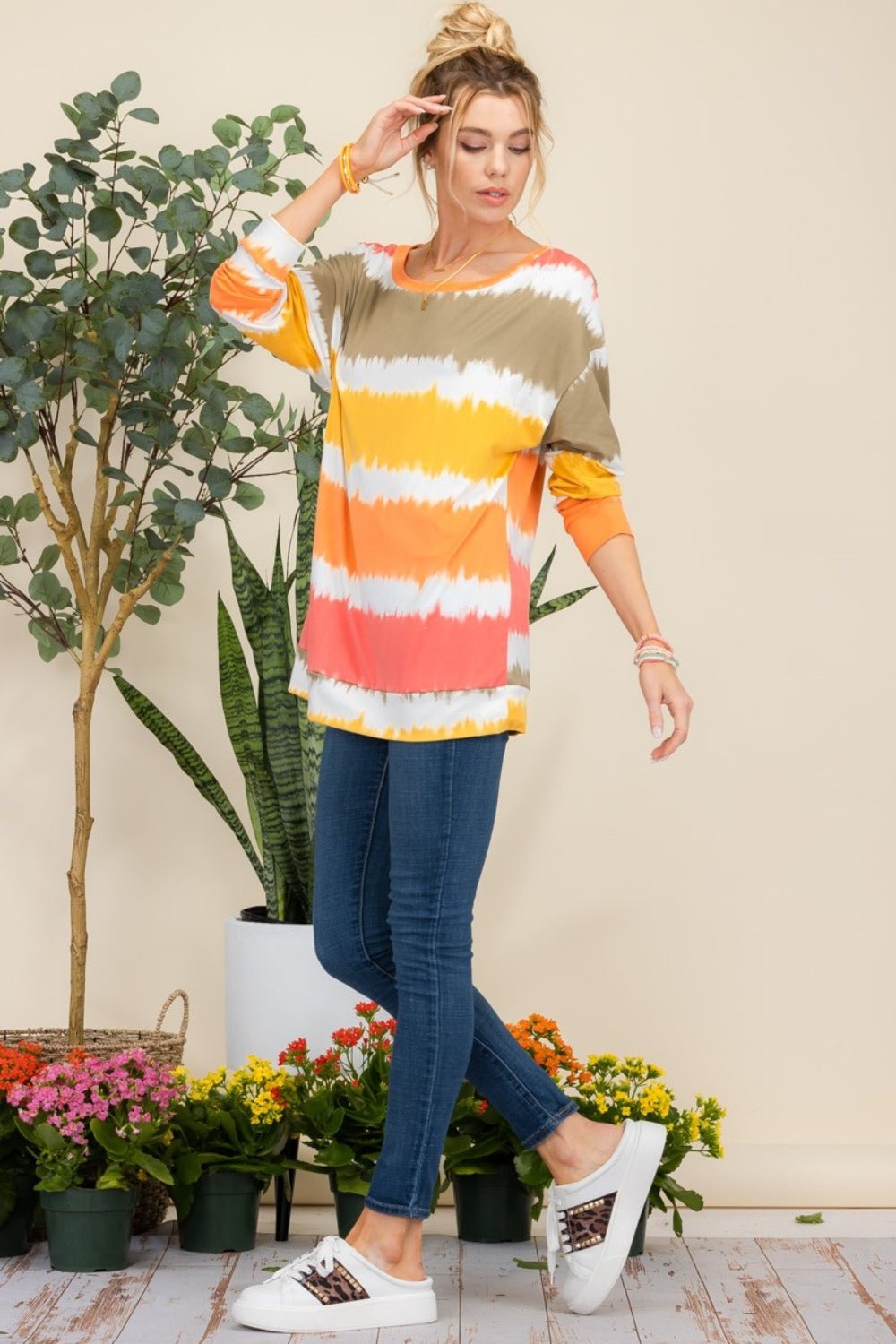 CELESTE - Striped Long Sleeve T - Shirt in Mustard