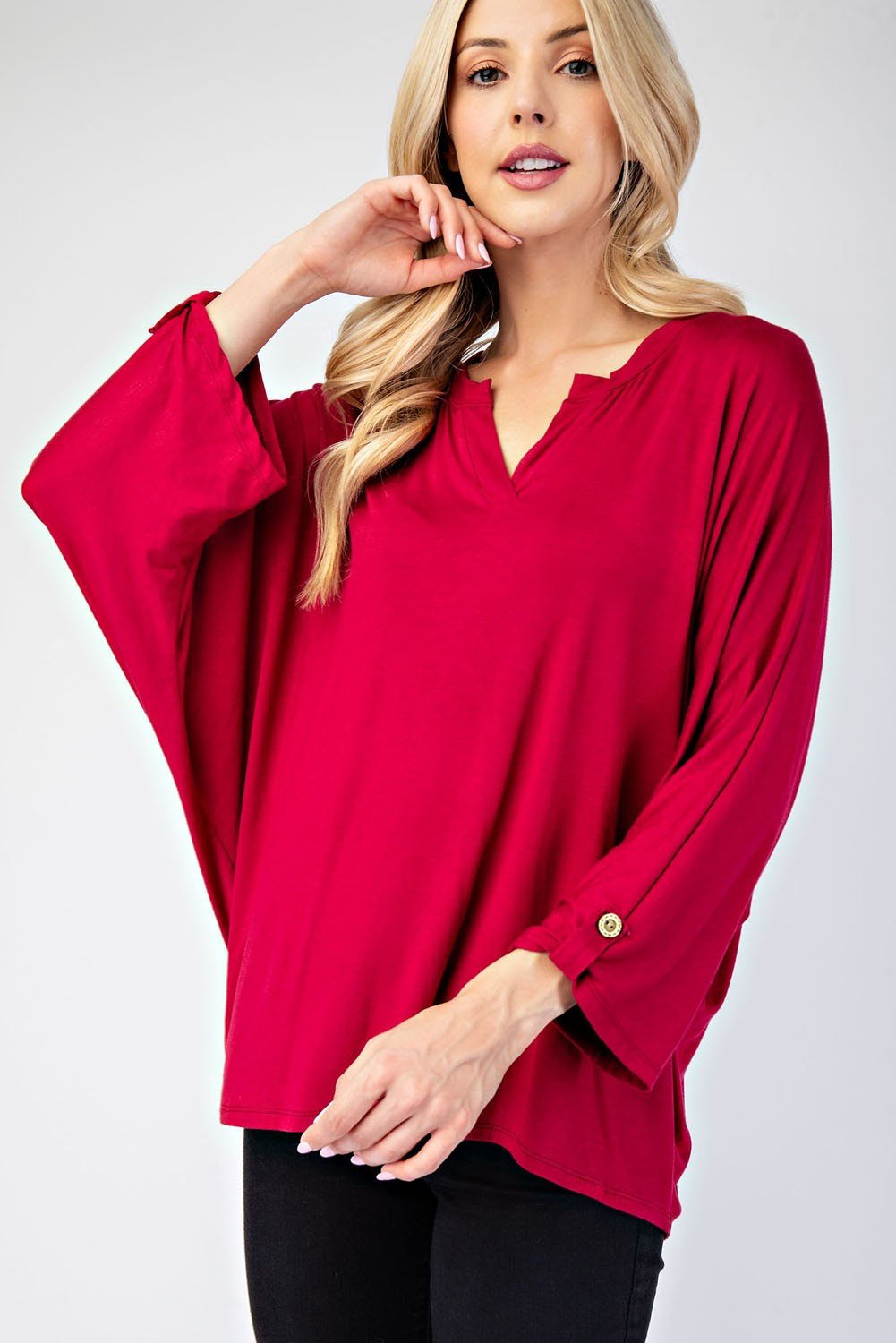 CELESTE - Three - Quarter Sleeve Blouse in Burgundy