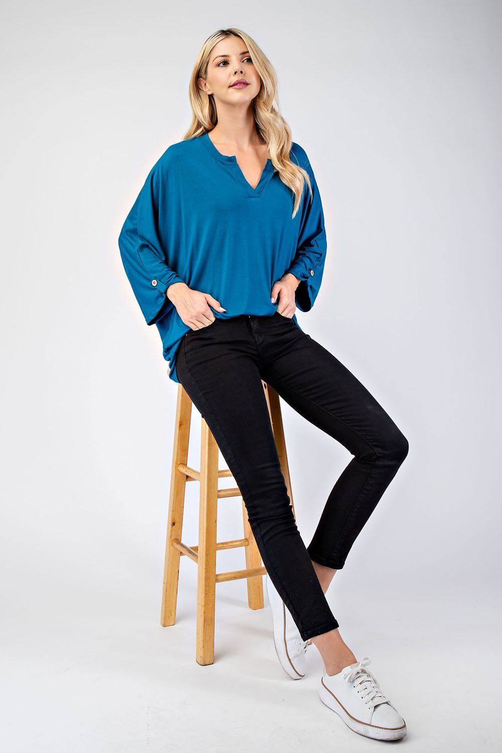 CELESTE - Three - Quarter Sleeve Blouse in Teal