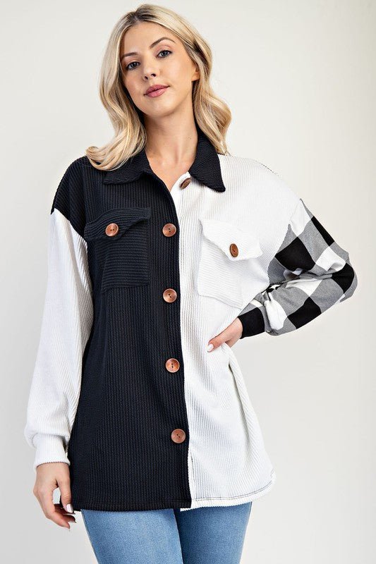 CELESTE - White Plaid Button Up Shacket