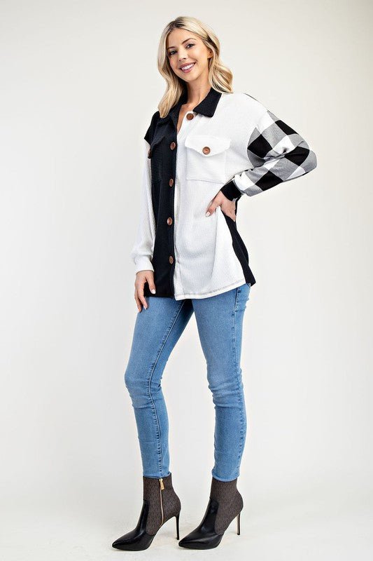 CELESTE - White Plaid Button Up Shacket