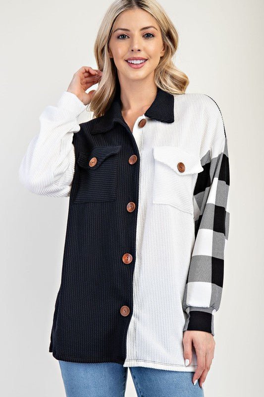 CELESTE - White Plaid Button Up Shacket