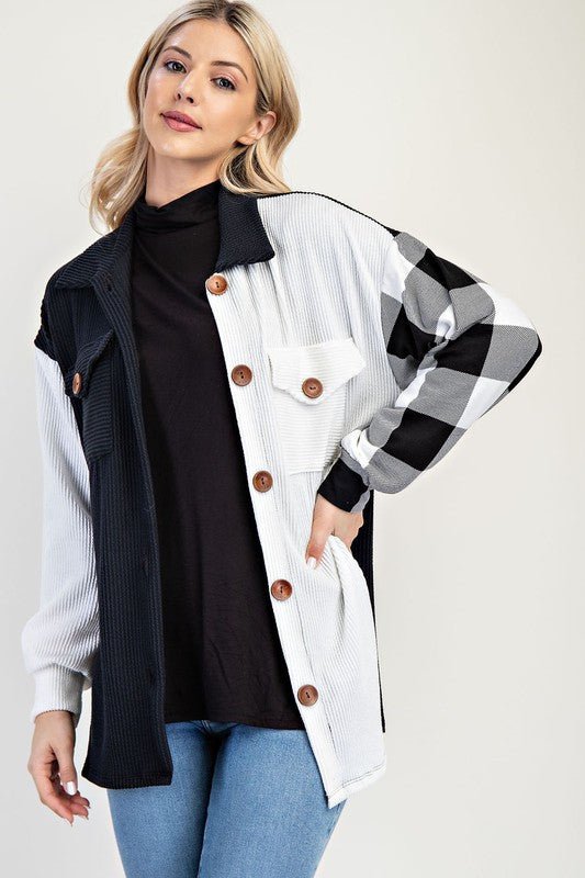 CELESTE - White Plaid Button Up Shacket