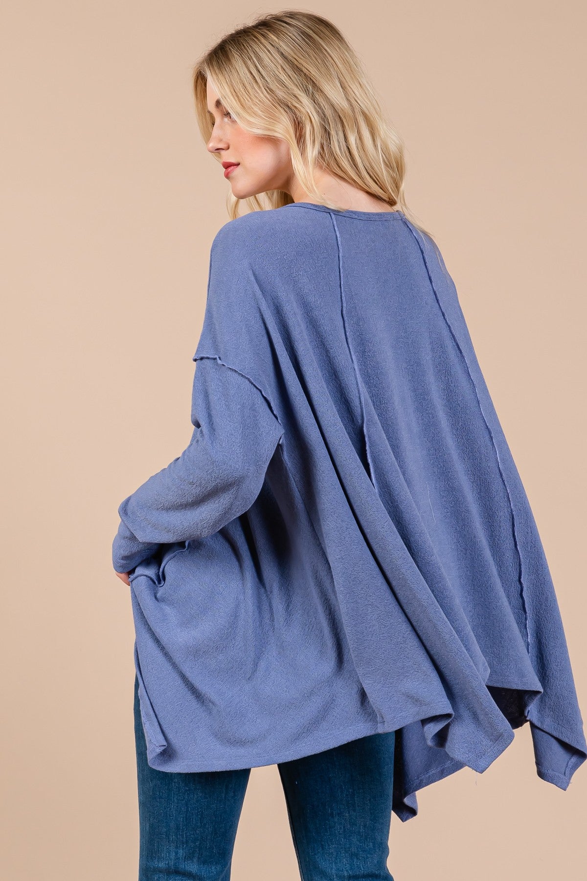 Ces Femme - Asymmetrical Hem Long Sleeve Top in Dusty Blue