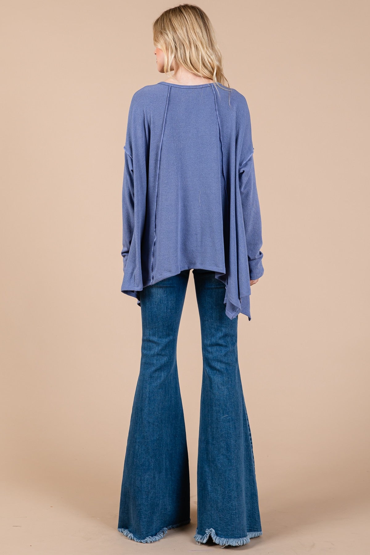 Ces Femme - Asymmetrical Hem Long Sleeve Top in Dusty Blue