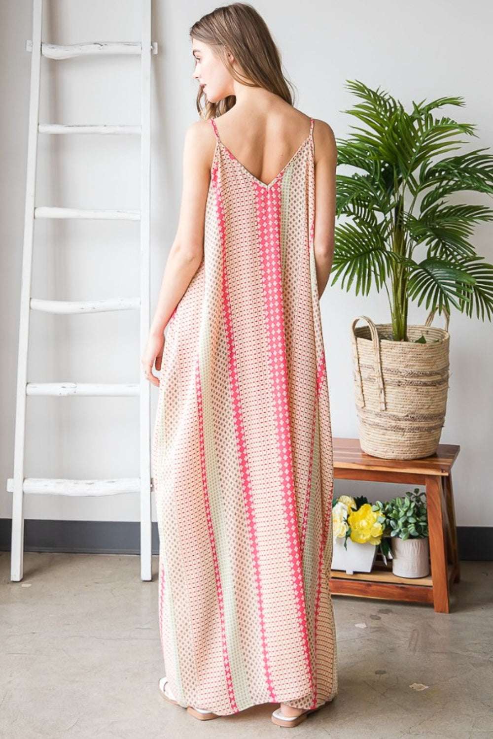 Multicolor Printed Maxi Cami Dress with Pockets