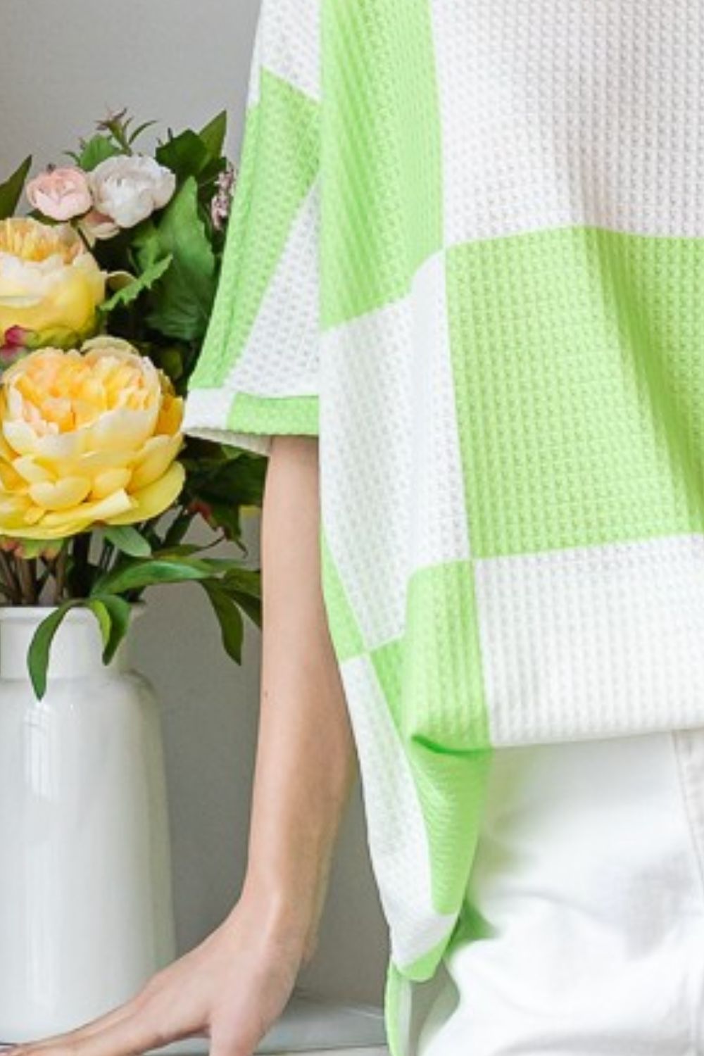 Checkered Waffle Knit Oversized T-Shirt in Mint GreenT-ShirtHOPELY