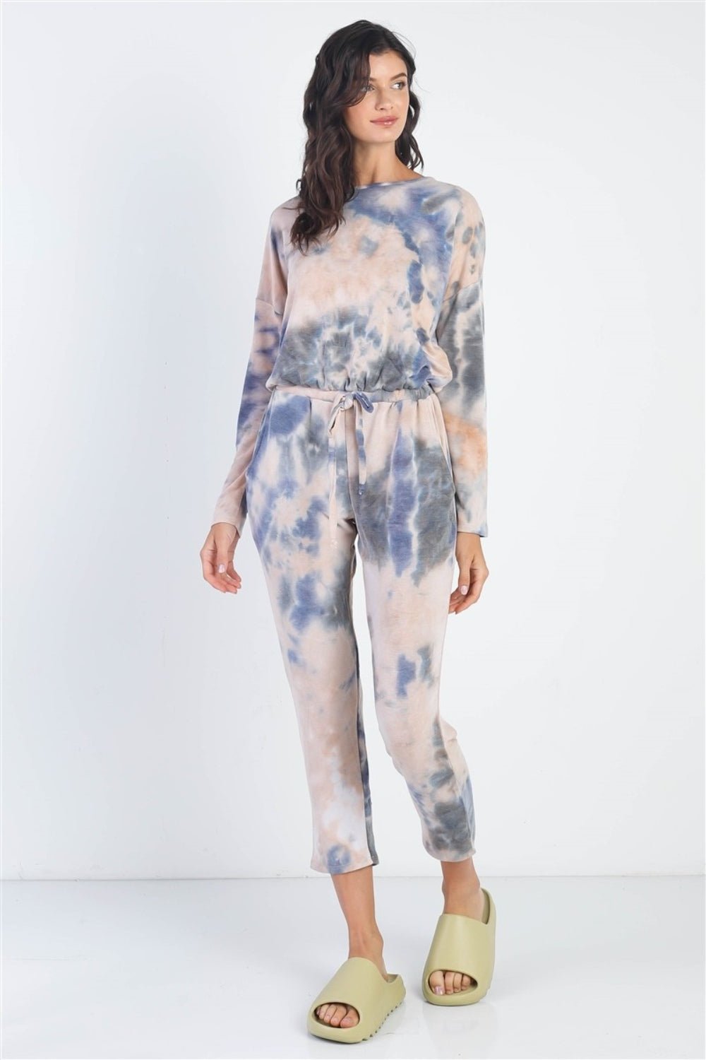 CHERISH APPARELTie - Dye Long Sleeve Jumpsuit in Navy