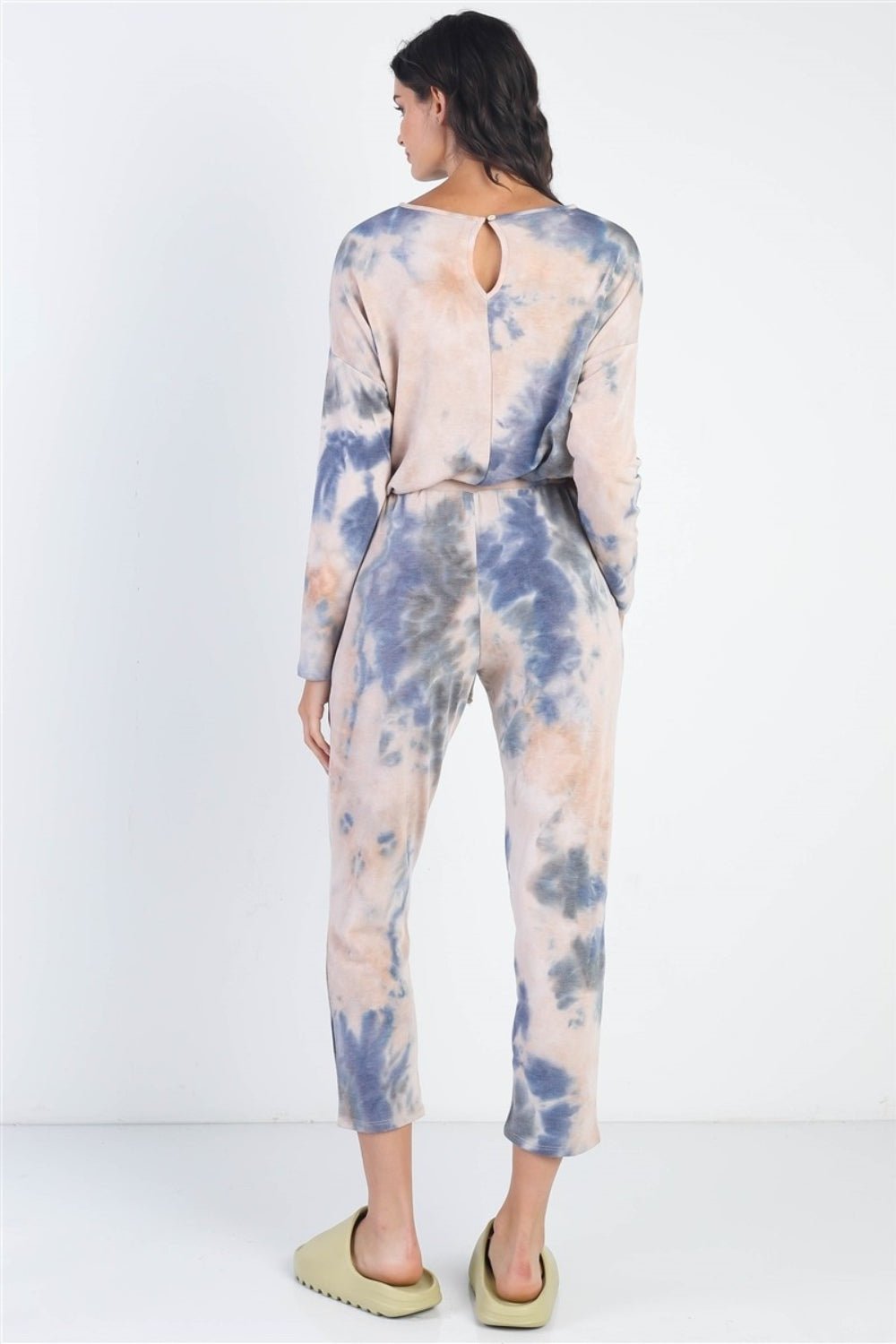 CHERISH APPARELTie - Dye Long Sleeve Jumpsuit in Navy