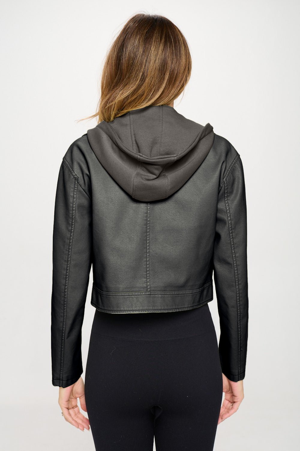 COALITION LA - Bronze Vegan Leather Snap Down Cropped Hooded Jacket