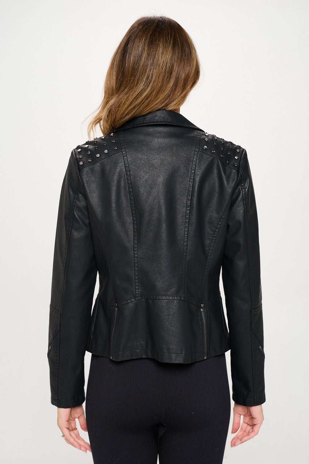 COALITION LA - Studded Classic Vegan Leather Moto Jacket in Black