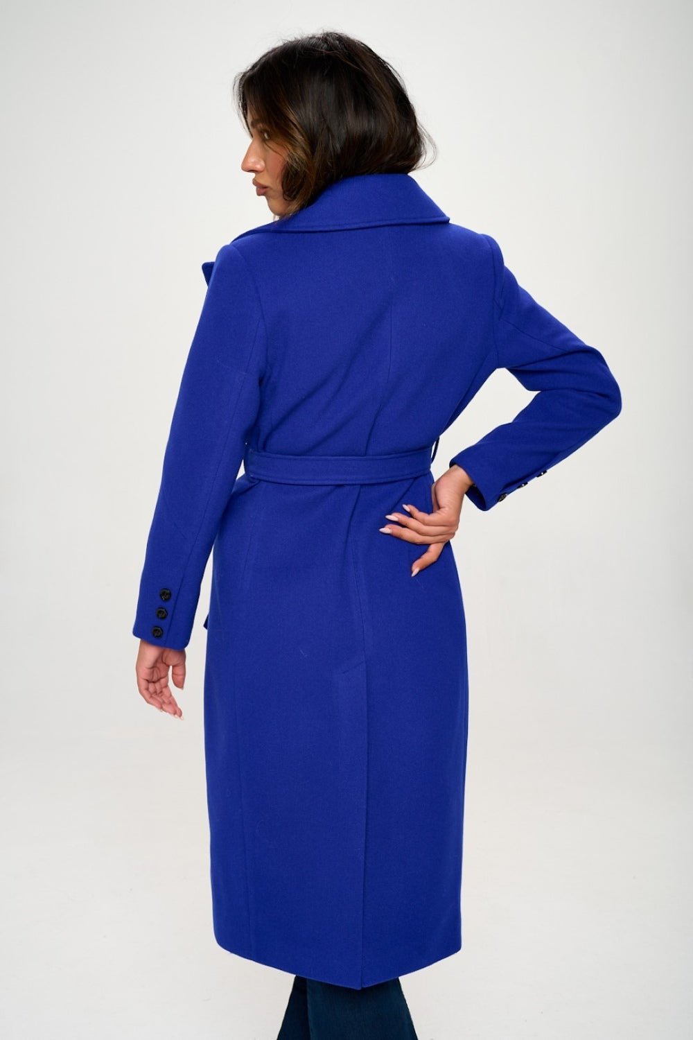 COALITION LA - Vegan Wool Belted Trench Coat in Royal Blue