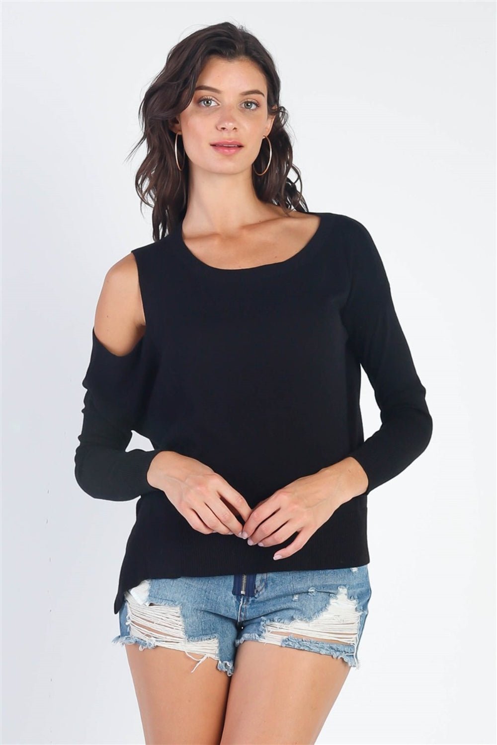 Cold Shoulder Long Sleeve Knit TopTopTASHA