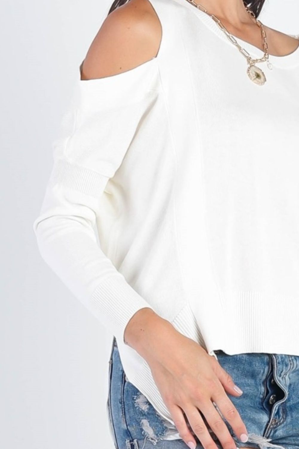 Cold Shoulder Long Sleeve Knit TopTopTASHA