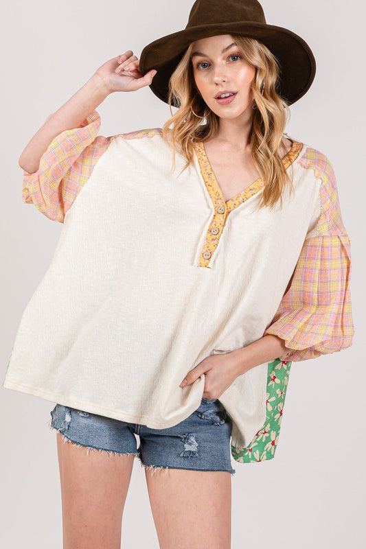 Color Block Bubble Sleeve Top in IvoryTopSAGE+FIG