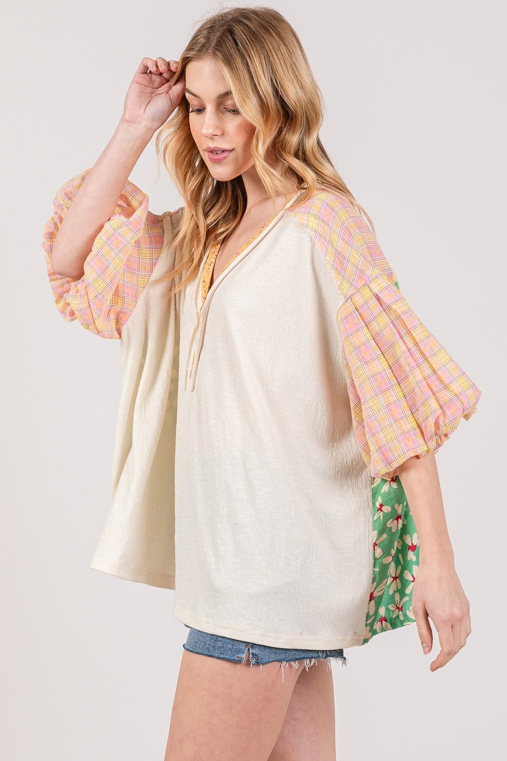 Color Block Bubble Sleeve Top in IvoryTopSAGE+FIG