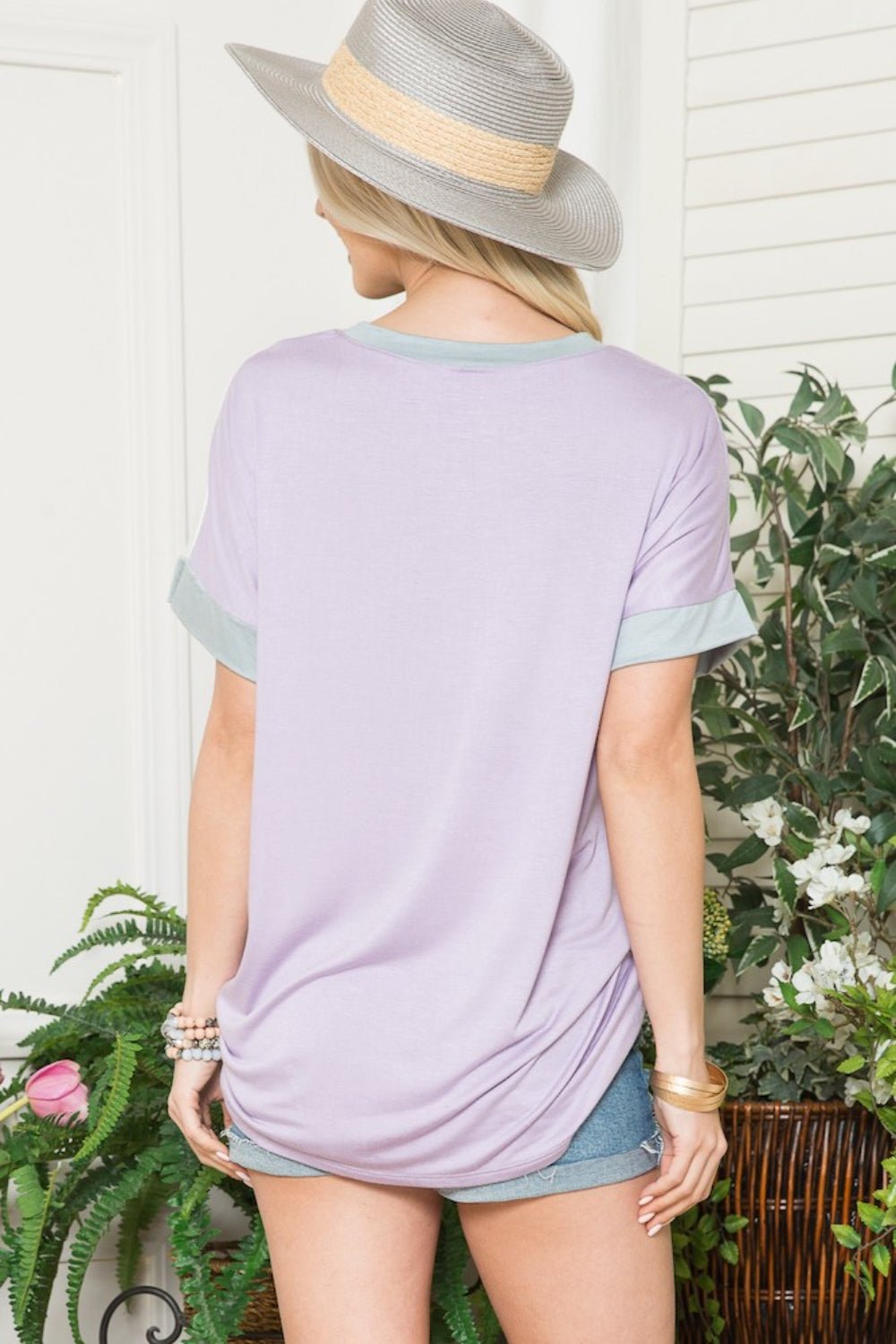 Color Block Short Sleeve T-Shirt in LilacT-ShirtCeleste Design