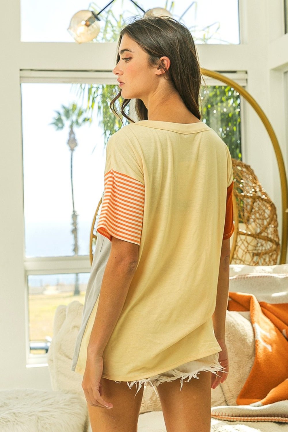 Color Block Short Sleeve T-Shirt in SandT-ShirtBiBi