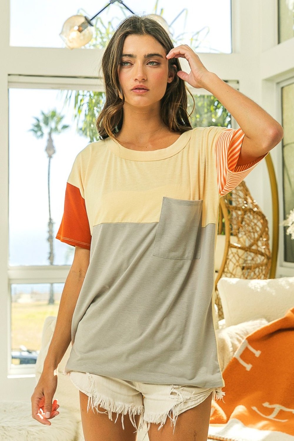 Color Block Short Sleeve T-Shirt in SandT-ShirtBiBi