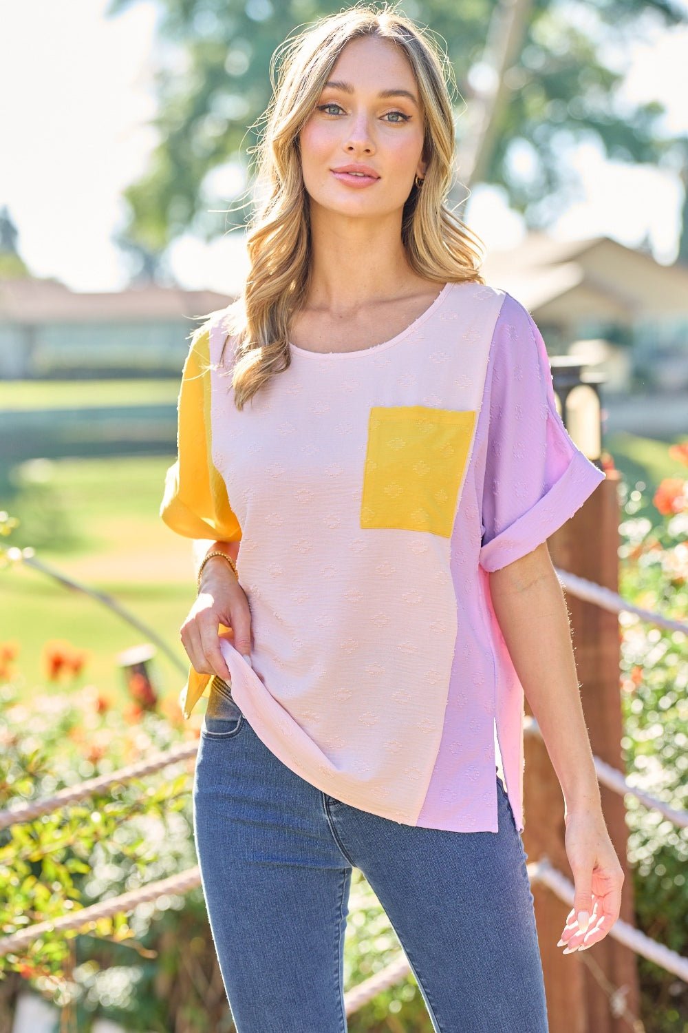 Color Block Short Sleeve Top in YellowTopHailey & Co