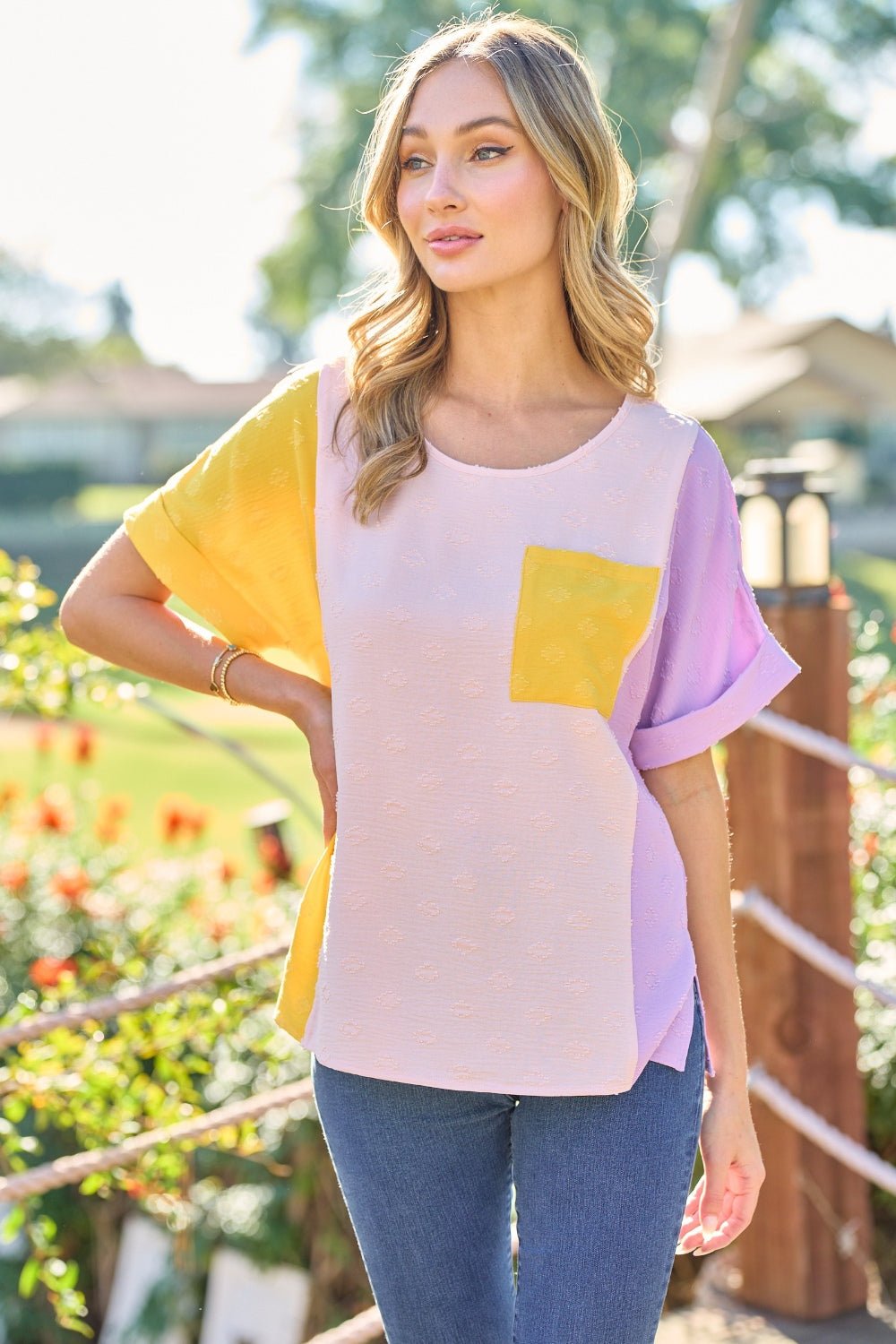 Color Block Short Sleeve Top in YellowTopHailey & Co