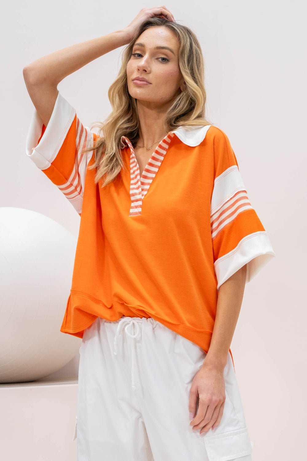 Contrast Stripe Polo Shirt in OrangeShirtHailey & Co