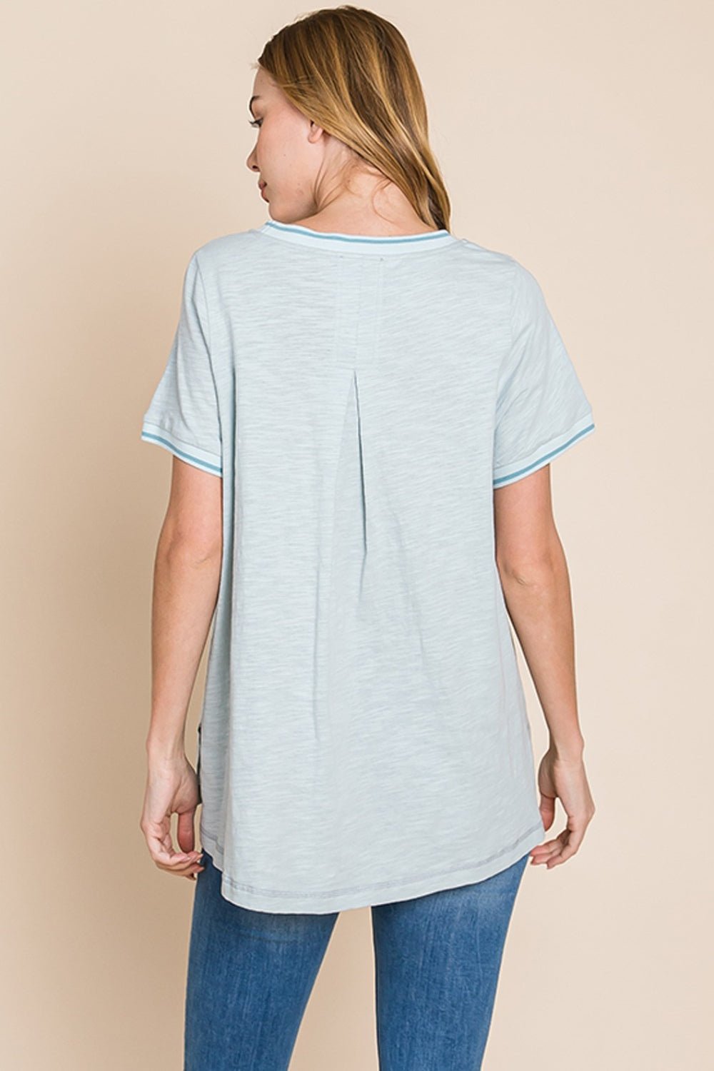 Contrast Trim Short Sleeve Tunic T-Shirt in SeafoamT-ShirtCotton Bleu