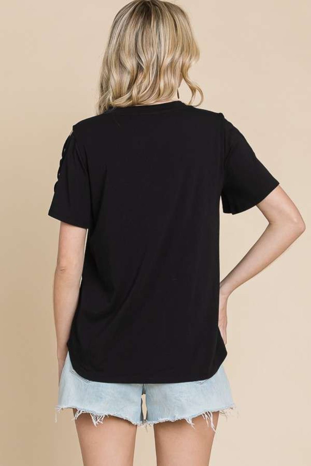 Crew Neck Cutout Detail Short Sleeve T-ShirtT-ShirtCulture Code