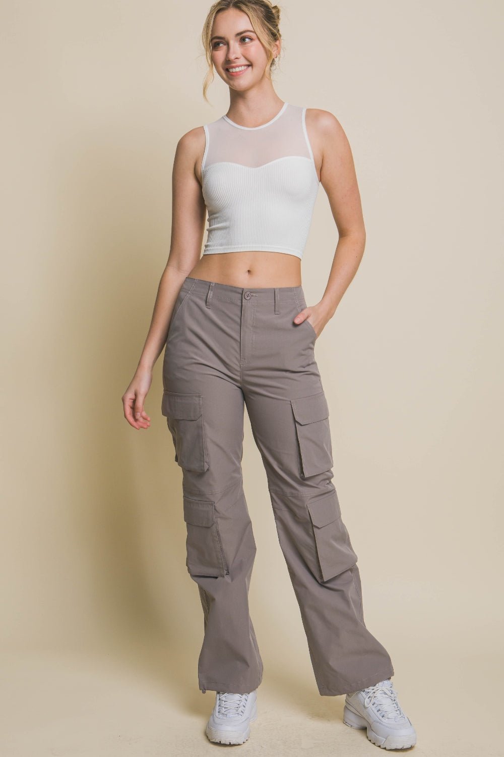 Crew Neck Ribbed Cropped Mesh Tank in Off WhiteTankLove Tree