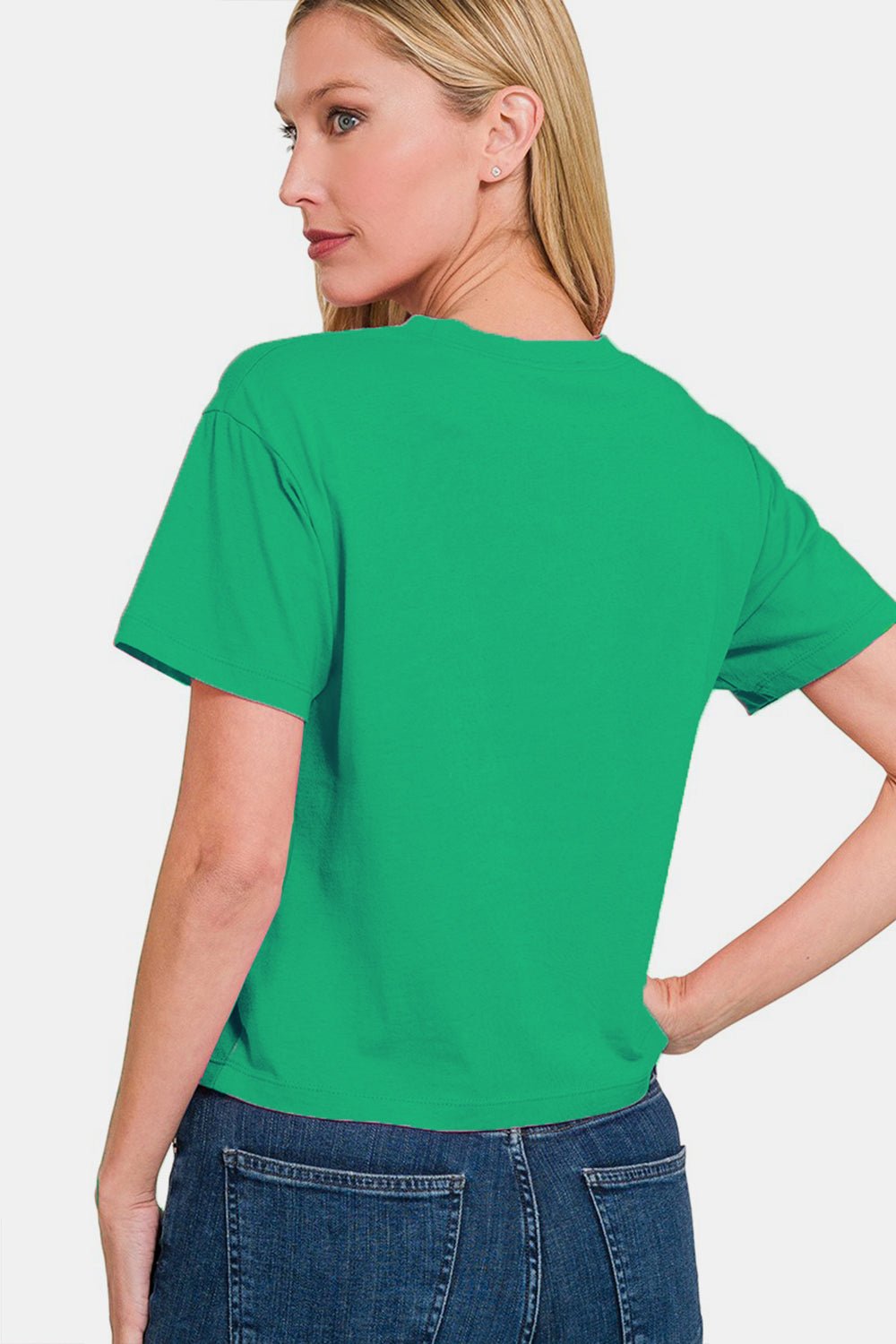 Crew Neck Short Sleeve Cropped T-Shirt in GreenT-ShirtZenana
