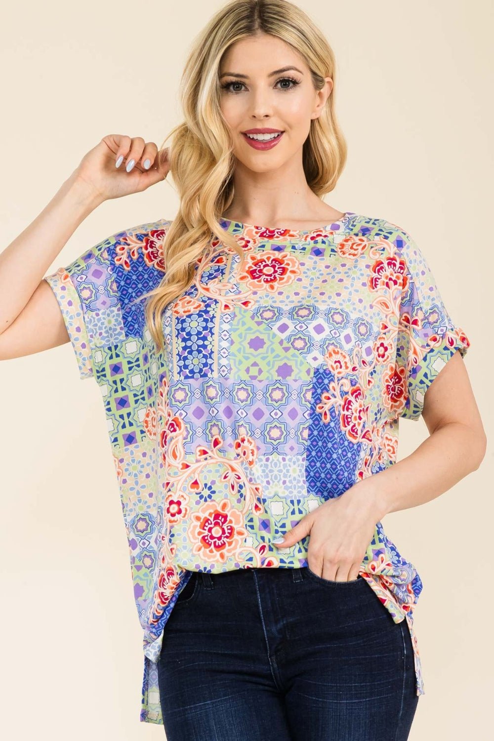 Crew Neck Short Sleeve Floral T-ShirtT-ShirtCeleste Design