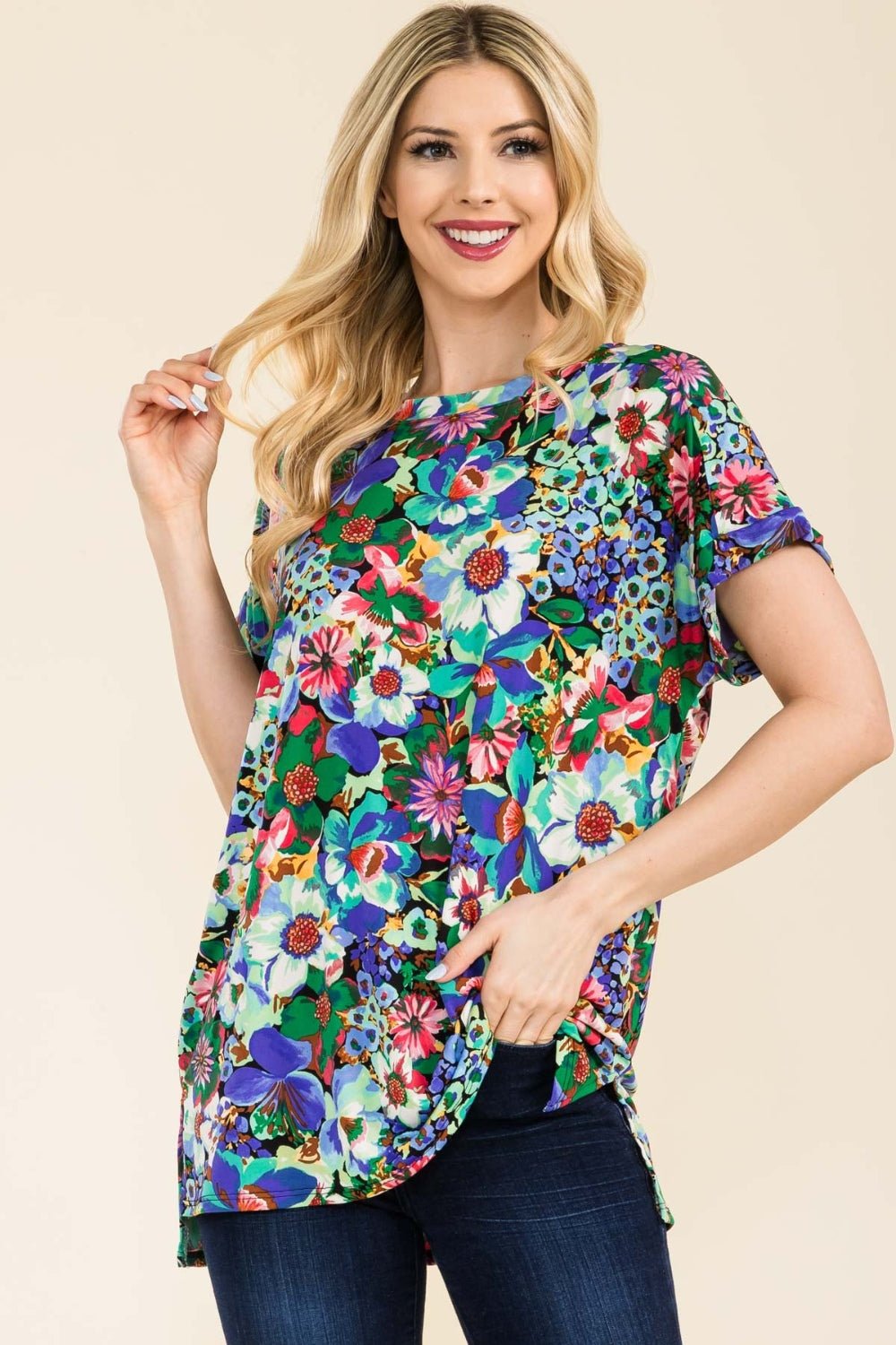 Crew Neck Short Sleeve Floral T-ShirtT-ShirtCeleste Design