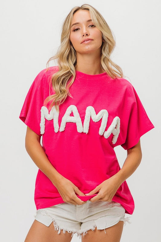 Crew Neck Short Sleeve Mama Graphic T-Shirt in FuchsiaT-ShirtBiBi