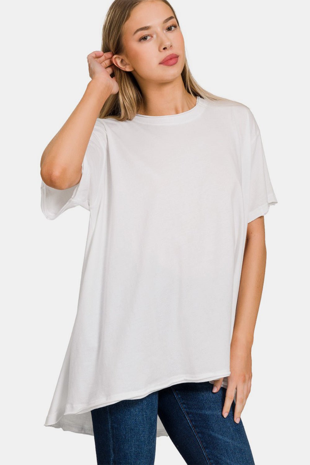 Crew Neck Short Sleeve Oversized T-Shirt in WhiteT-ShirtZenana
