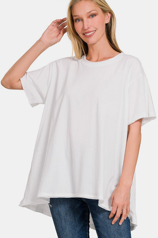 Crew Neck Short Sleeve Oversized T-Shirt in WhiteT-ShirtZenana