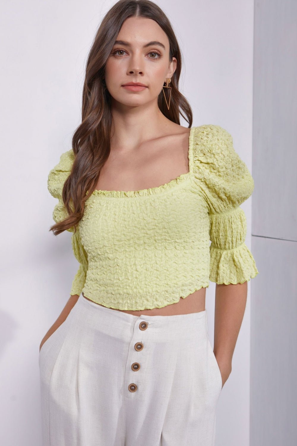 Crinkle Texture Puff Sleeve Crop TopTopTASHA