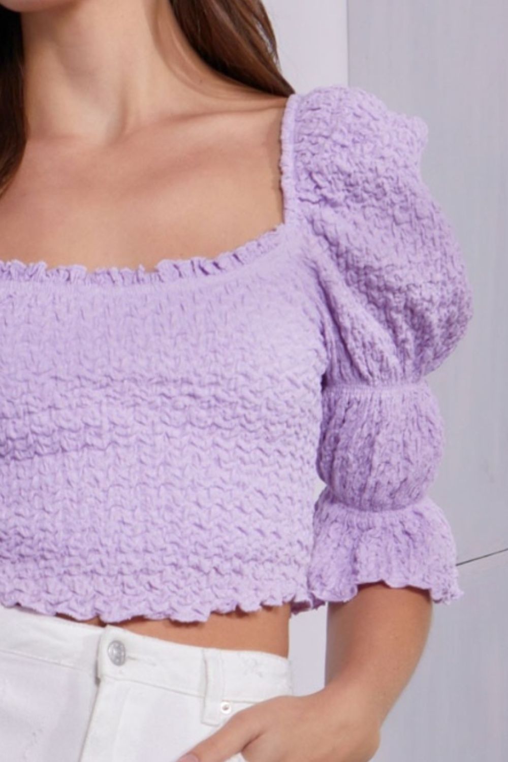 Crinkle Texture Puff Sleeve Crop TopTopTASHA