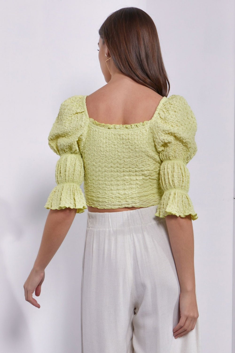 Crinkle Texture Puff Sleeve Crop TopTopTASHA