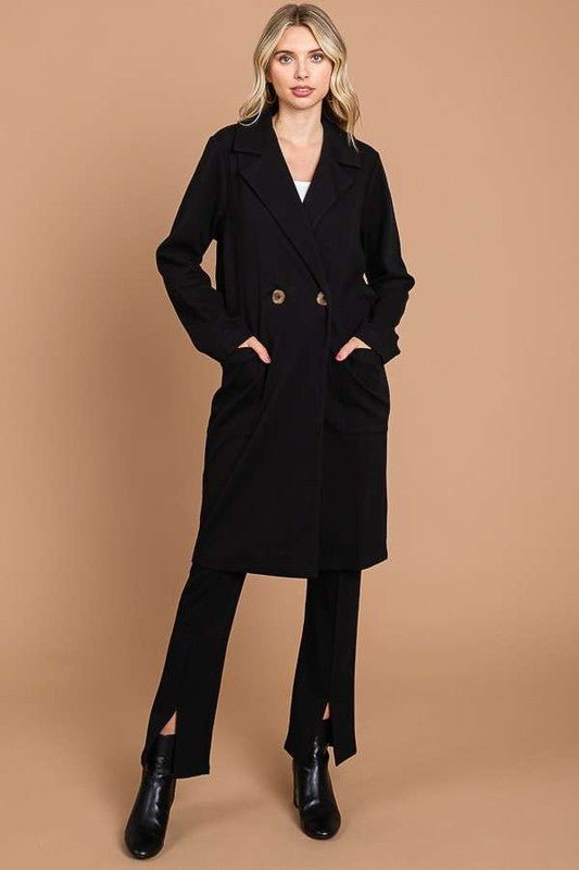 Culture Code - Black Double Breasted Lapel Collar Coat