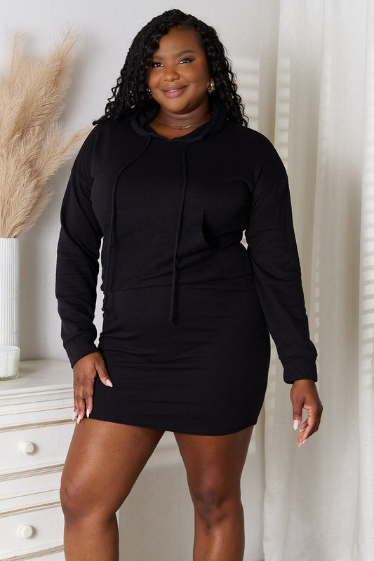 Culture Code - Black Long Sleeve Hooded Mini Dress