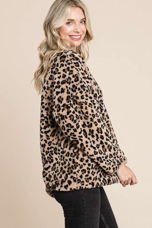 Culture Code - Brown Leopard Print Fleece Top