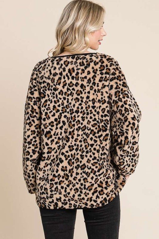 Culture Code - Brown Leopard Print Fleece Top