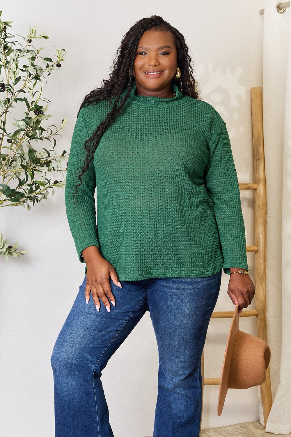 Culture Code - Dropped Shoulder Long Sleeve Tunic Blouse in Hunter Green