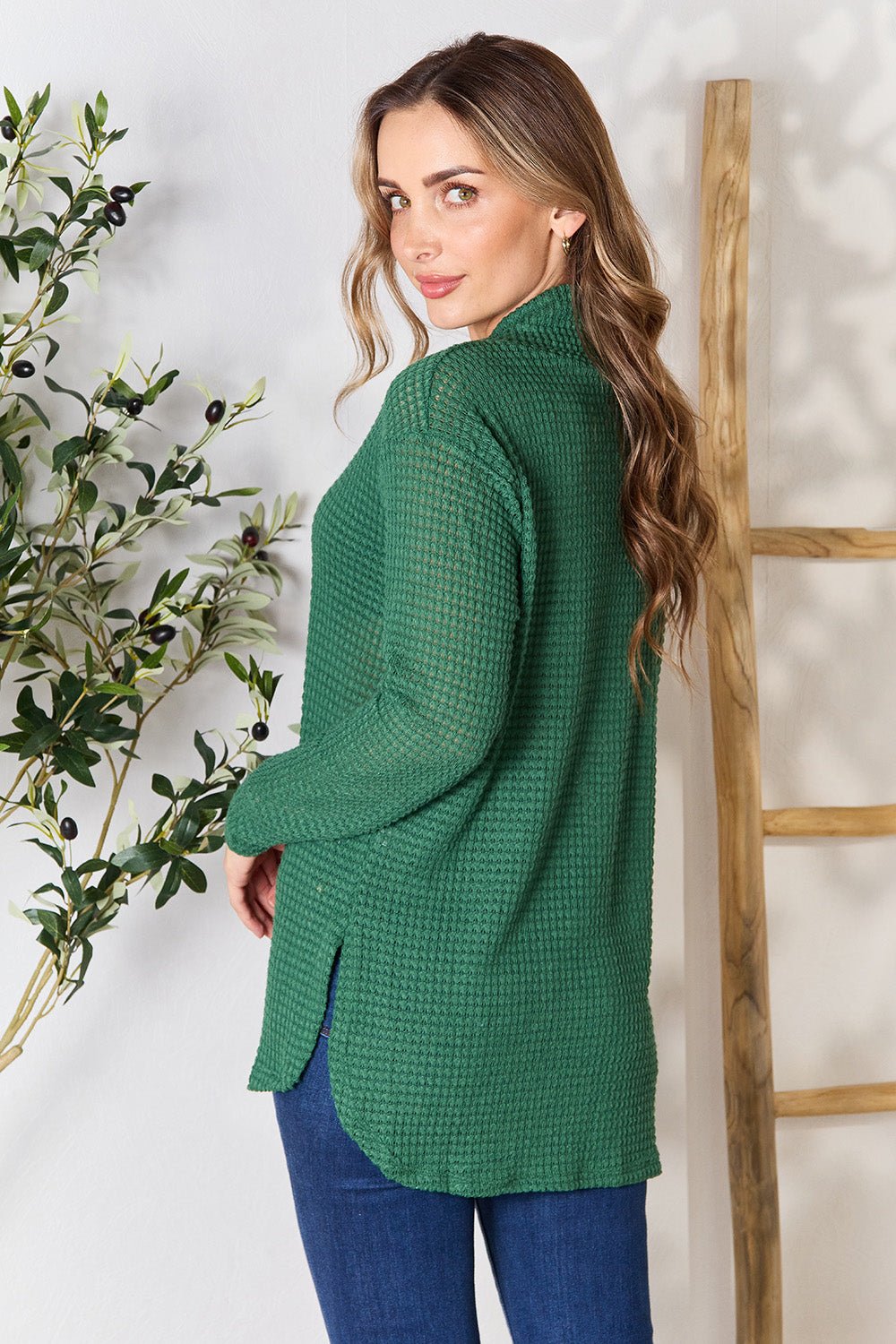 Culture Code - Dropped Shoulder Long Sleeve Tunic Blouse in Hunter Green