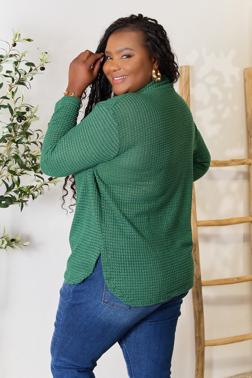 Culture Code - Dropped Shoulder Long Sleeve Tunic Blouse in Hunter Green