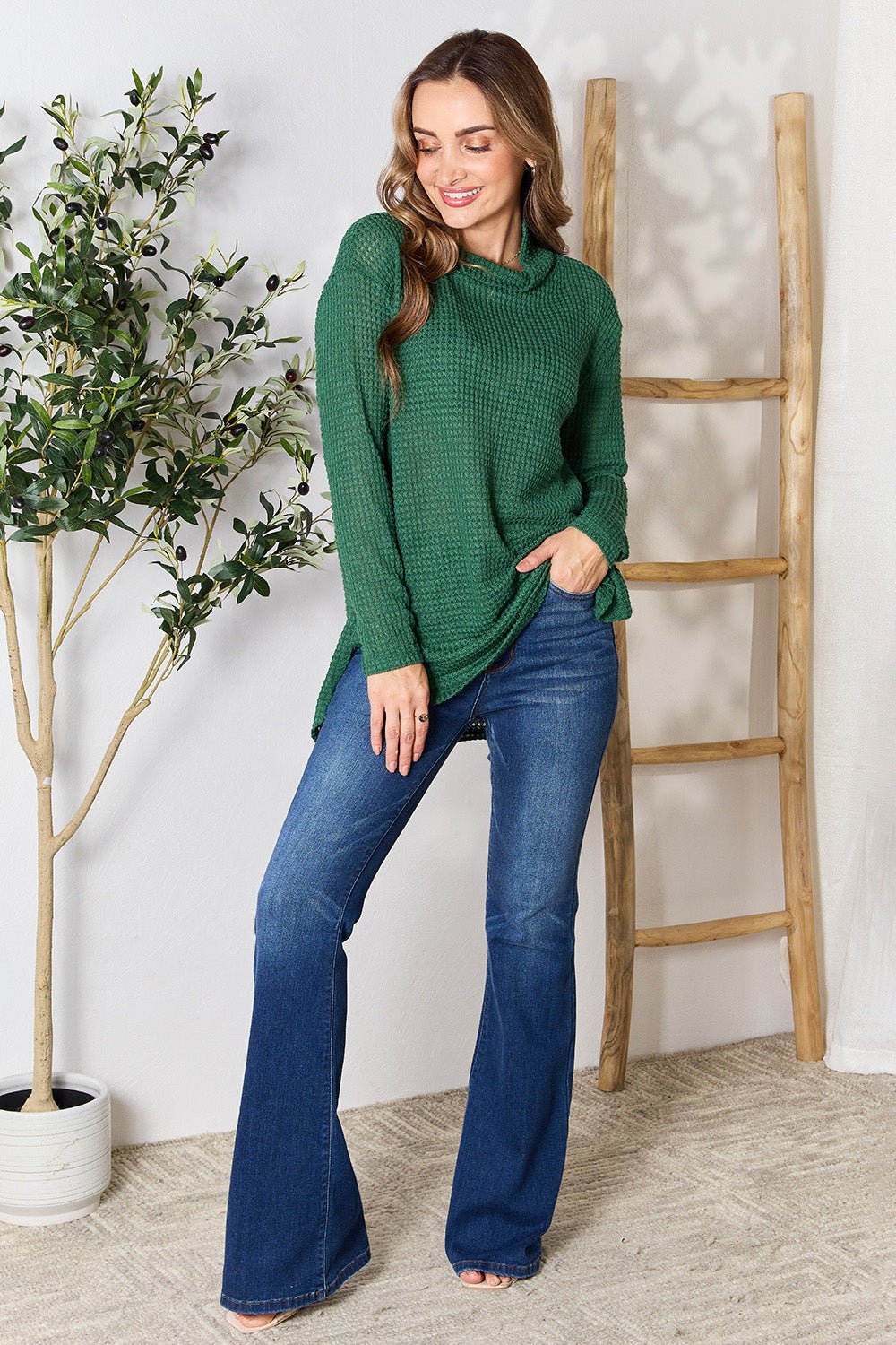 Culture Code - Dropped Shoulder Long Sleeve Tunic Blouse in Hunter Green