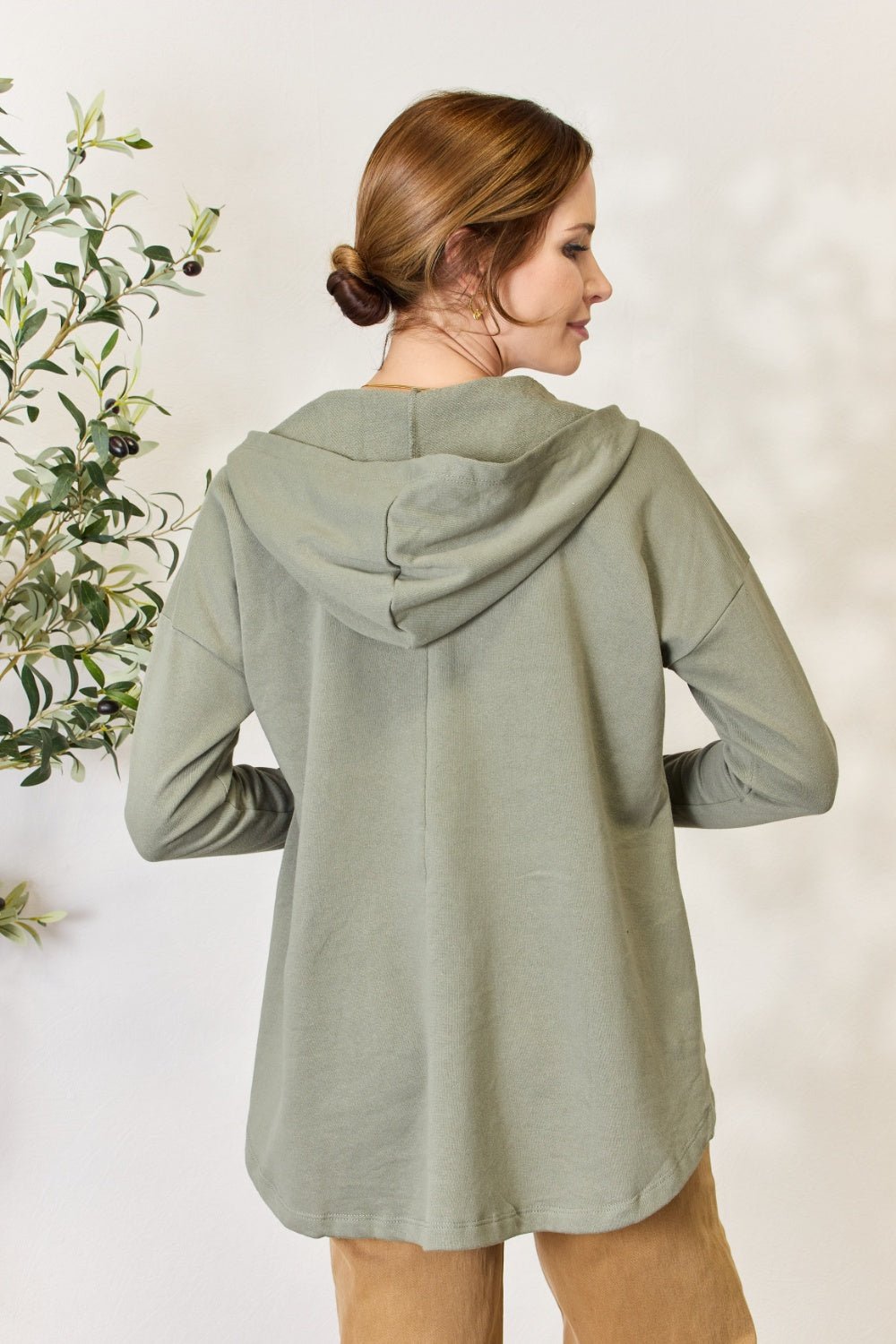 Culture Code - Half Button Thumbhole Hoodie in Faded Olive